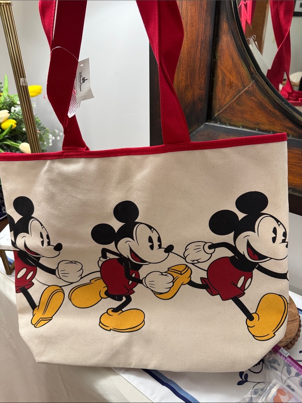 Disney Mickey Canvas Tote Bag - Red Trim, Black & Yellow Accents Bundle #10 - Picture 8 of 9